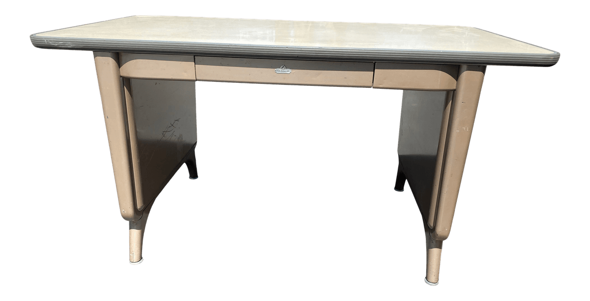 Vintage Allsteel Brand Metal Tanker Desk - Thumbnail 2