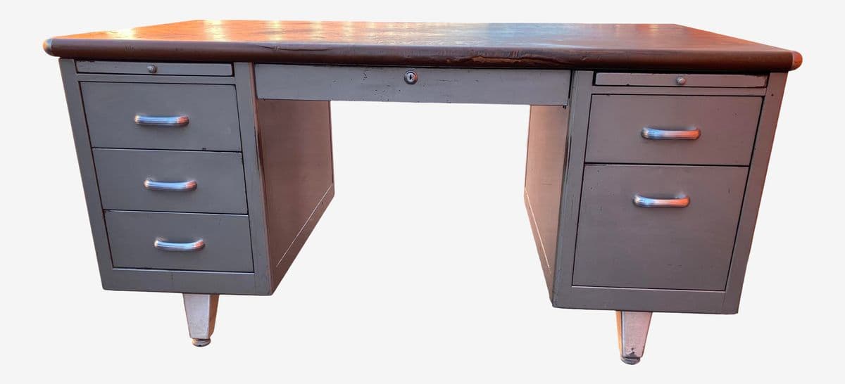 Vintage Mid-Century Modern Metal Tanker Desk - Image 1