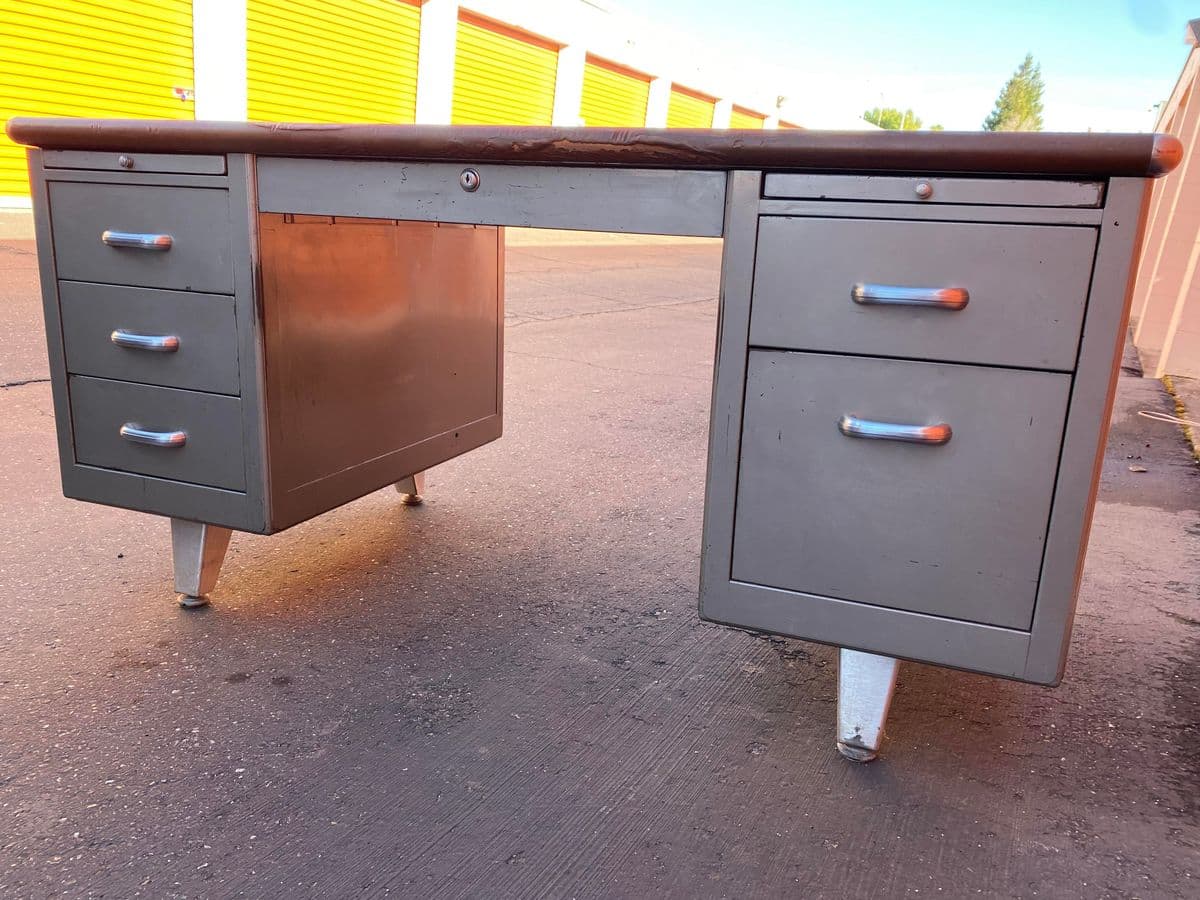 Vintage Mid-Century Modern Metal Tanker Desk - Thumbnail 5