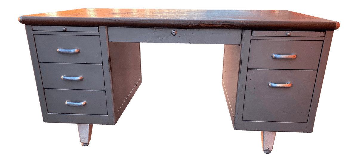 Vintage Mid-Century Modern Metal Tanker Desk - Thumbnail 2