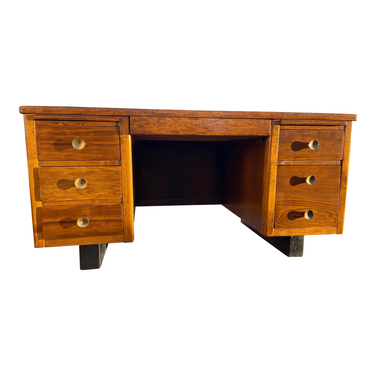 1970s Vintage Mid Century Modern Wooden Desk - Thumbnail 14