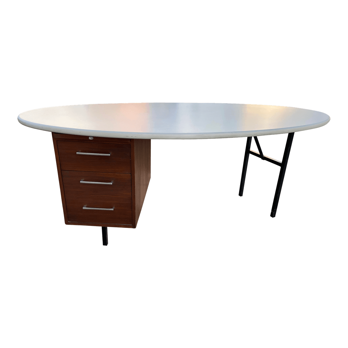 1970s Vintage Mid Century Modern Oval Executive Desk - Thumbnail 2