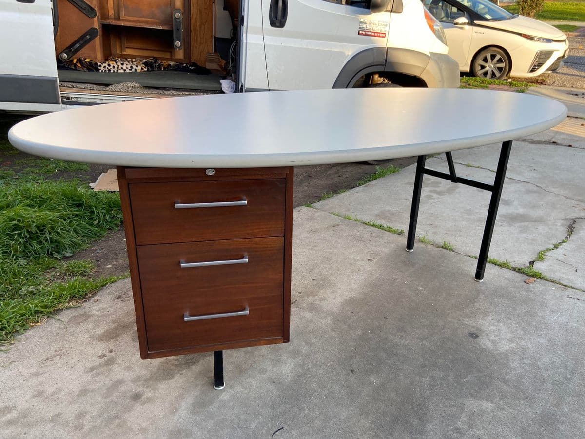 1970s Vintage Mid Century Modern Oval Executive Desk - Thumbnail 6
