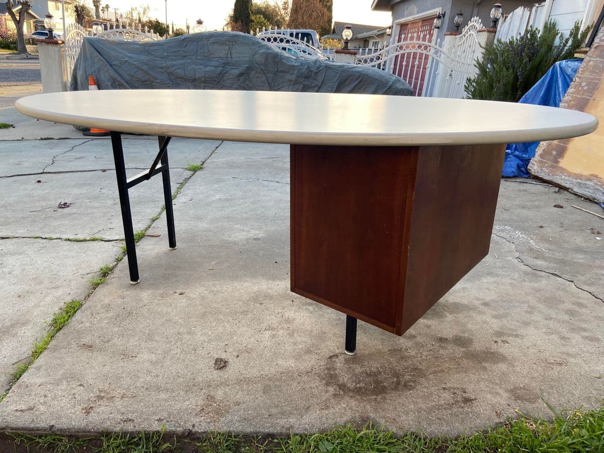 1970s Vintage Mid Century Modern Oval Executive Desk - Thumbnail 10