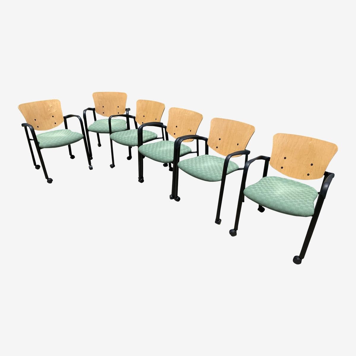 Haworth Bentwood Rolling Side Armchairs Set of 6 - Image 1