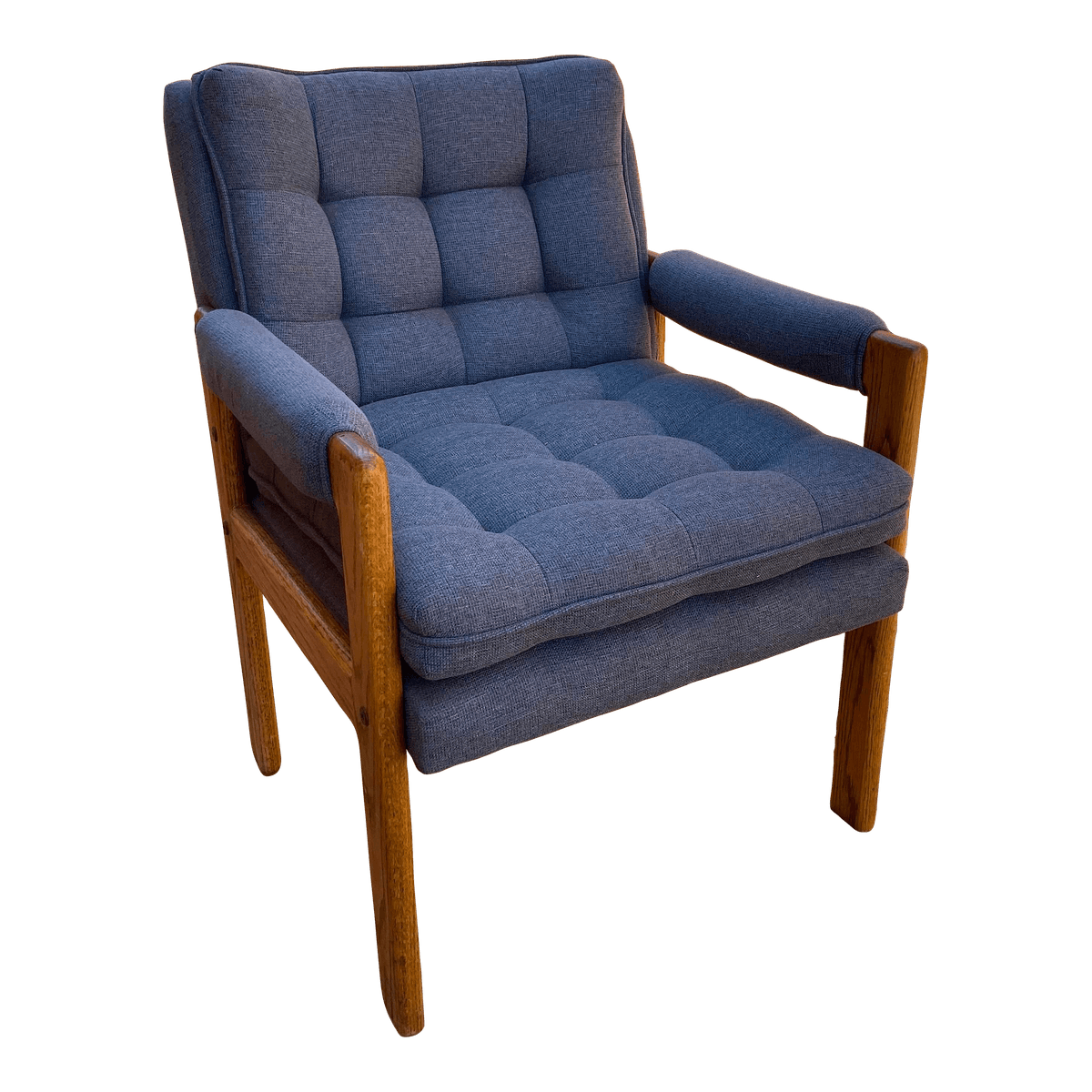 1990s Vintage Upholstered Fabric Arm Oak Chair - Thumbnail 2