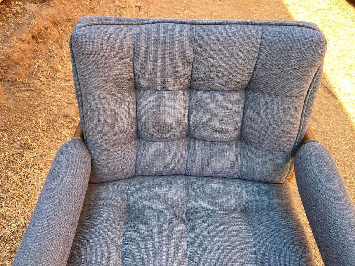 1990s Vintage Upholstered Fabric Arm Oak Chair - Thumbnail 7