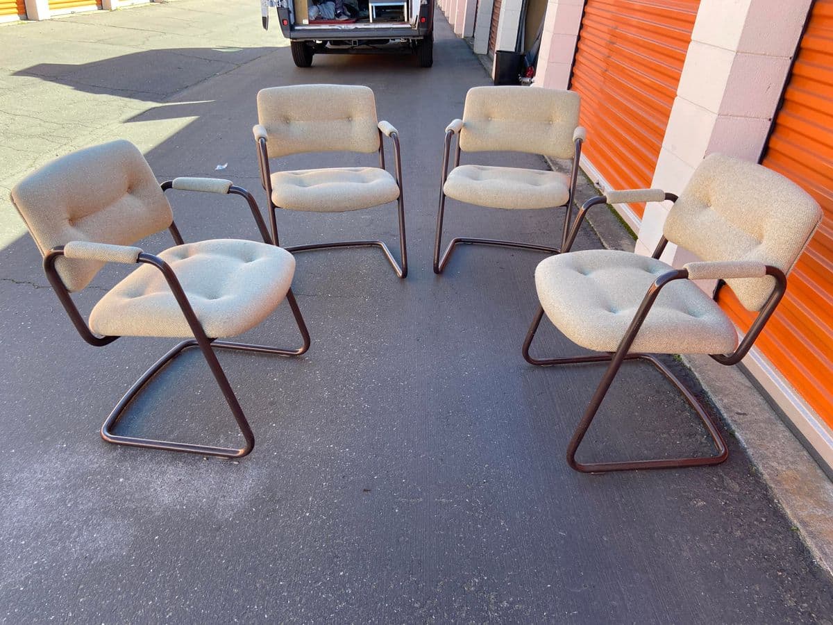 1980s Vintage Steelcase Cantilevered Armchairs - Set of 4 - Thumbnail 3