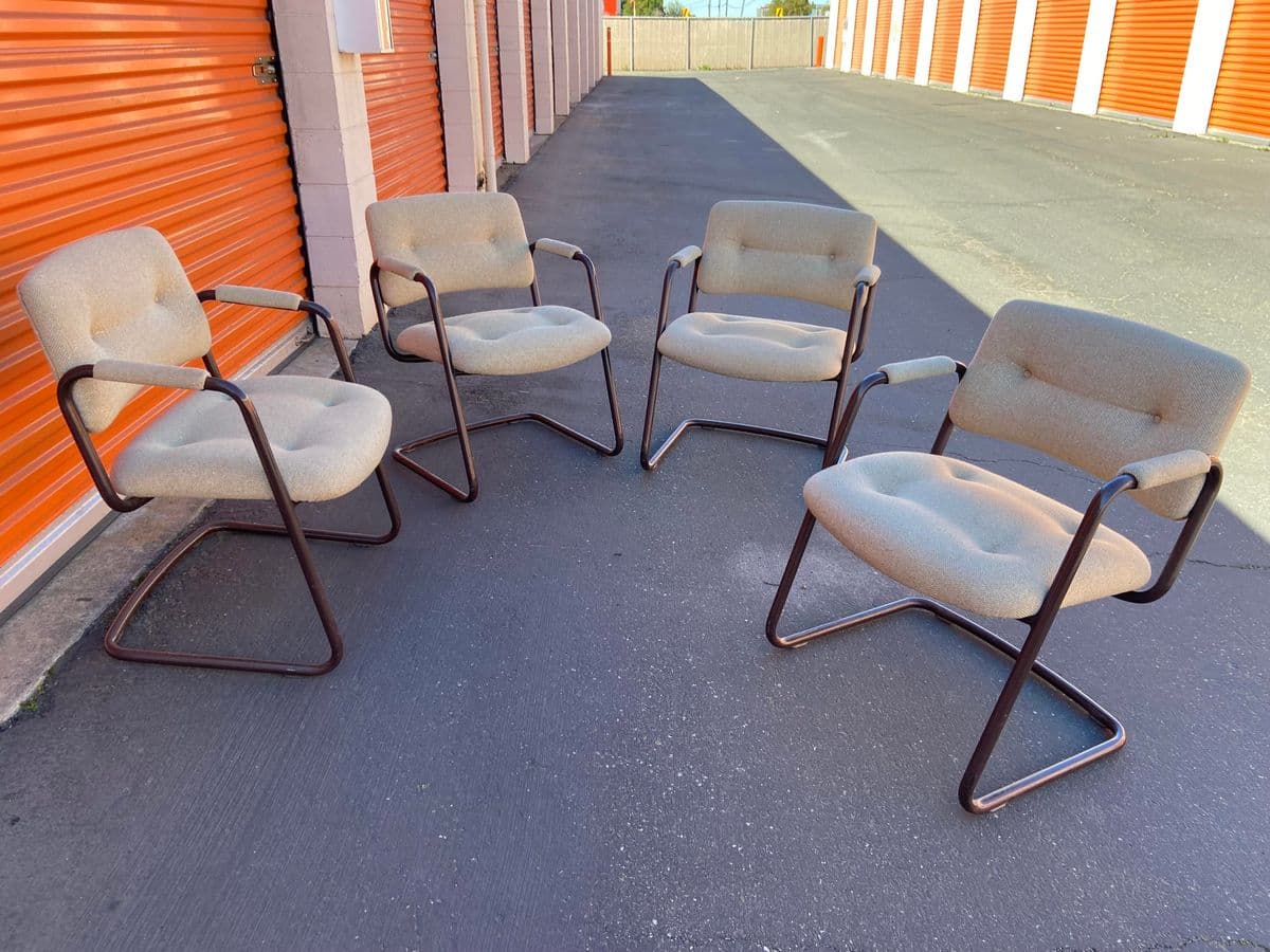 1980s Vintage Steelcase Cantilevered Armchairs - Set of 4 - Thumbnail 13