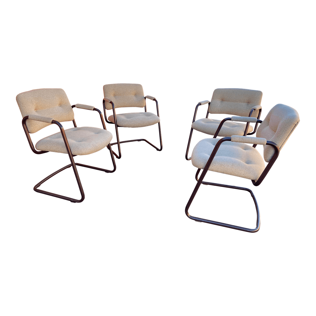 1980s Vintage Steelcase Cantilevered Armchairs - Set of 4 - Thumbnail 14