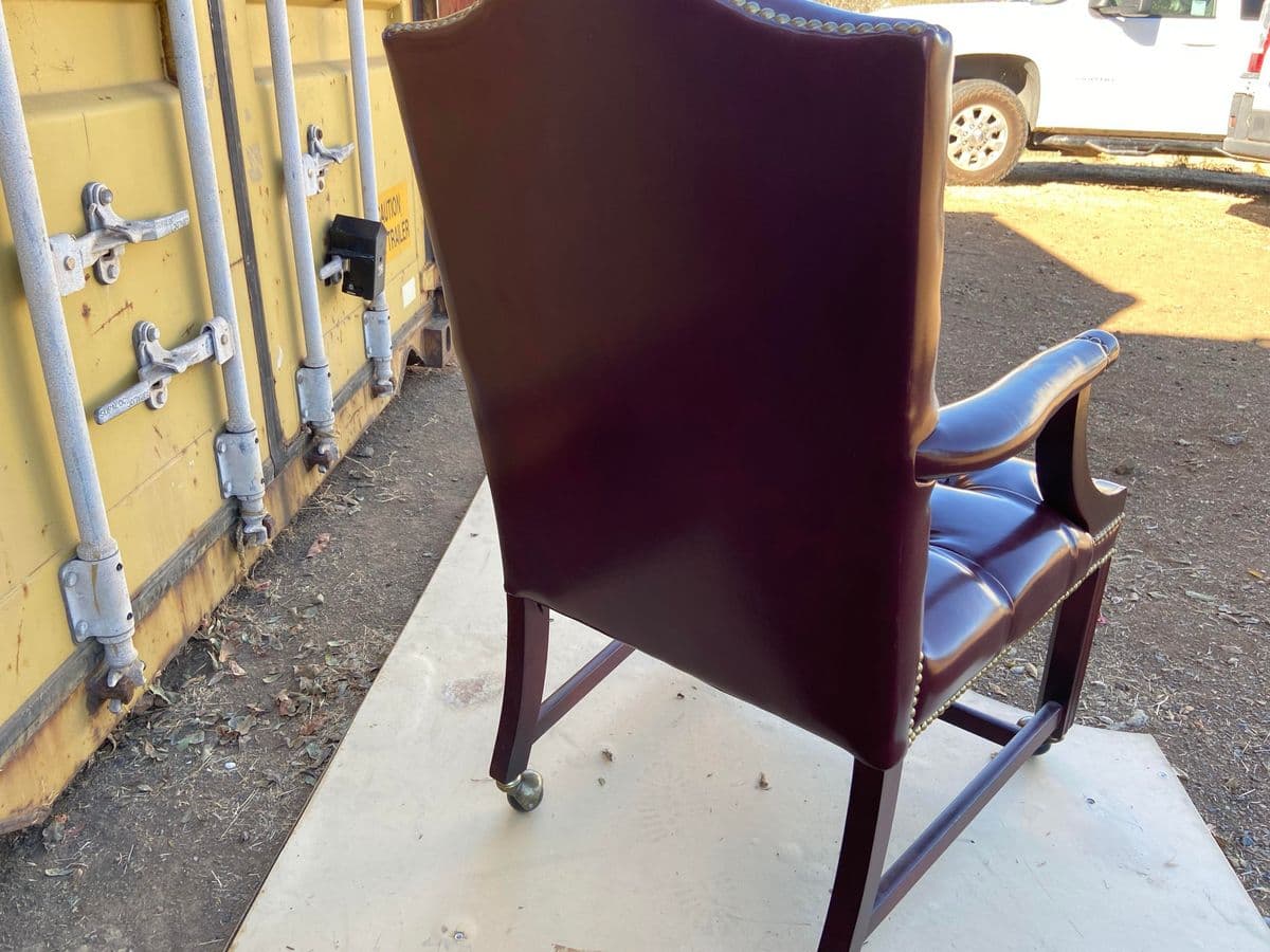 Vintage Traditional Queen Anne Style Oxblood Faux Leather Armchairs - Set of 2 - Thumbnail 5