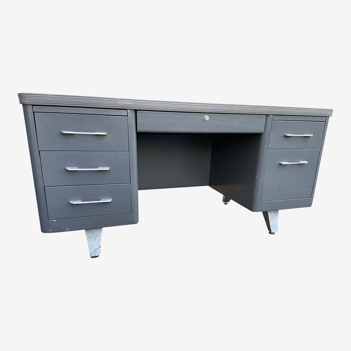 1960s Vintage Mid Century Modern Metal Tanker Desk - Image 1