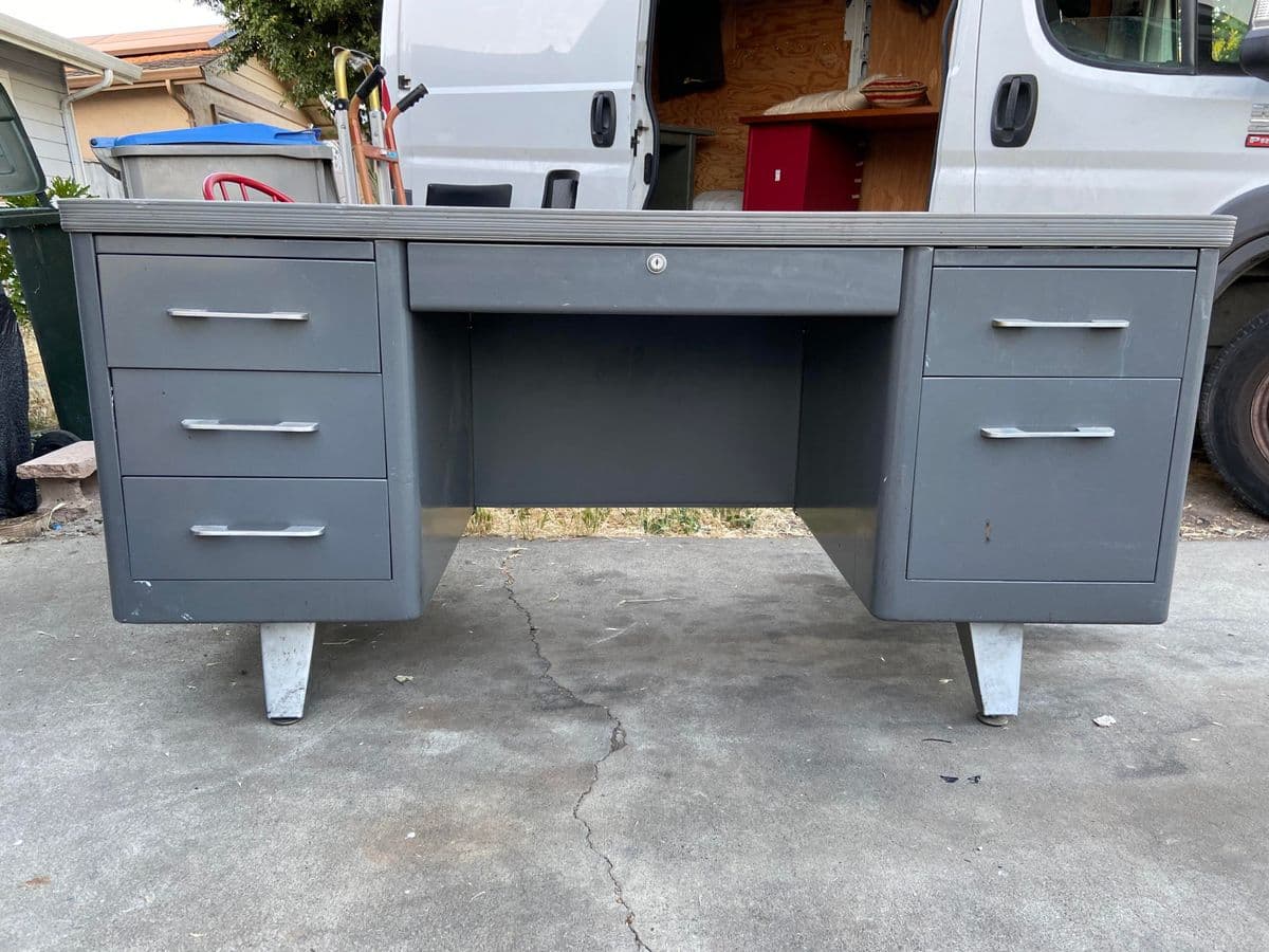 1960s Vintage Mid Century Modern Metal Tanker Desk - Thumbnail 3