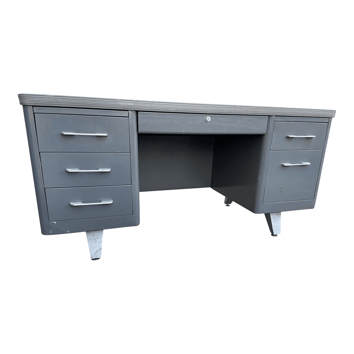 1960s Vintage Mid Century Modern Metal Tanker Desk - Thumbnail 14