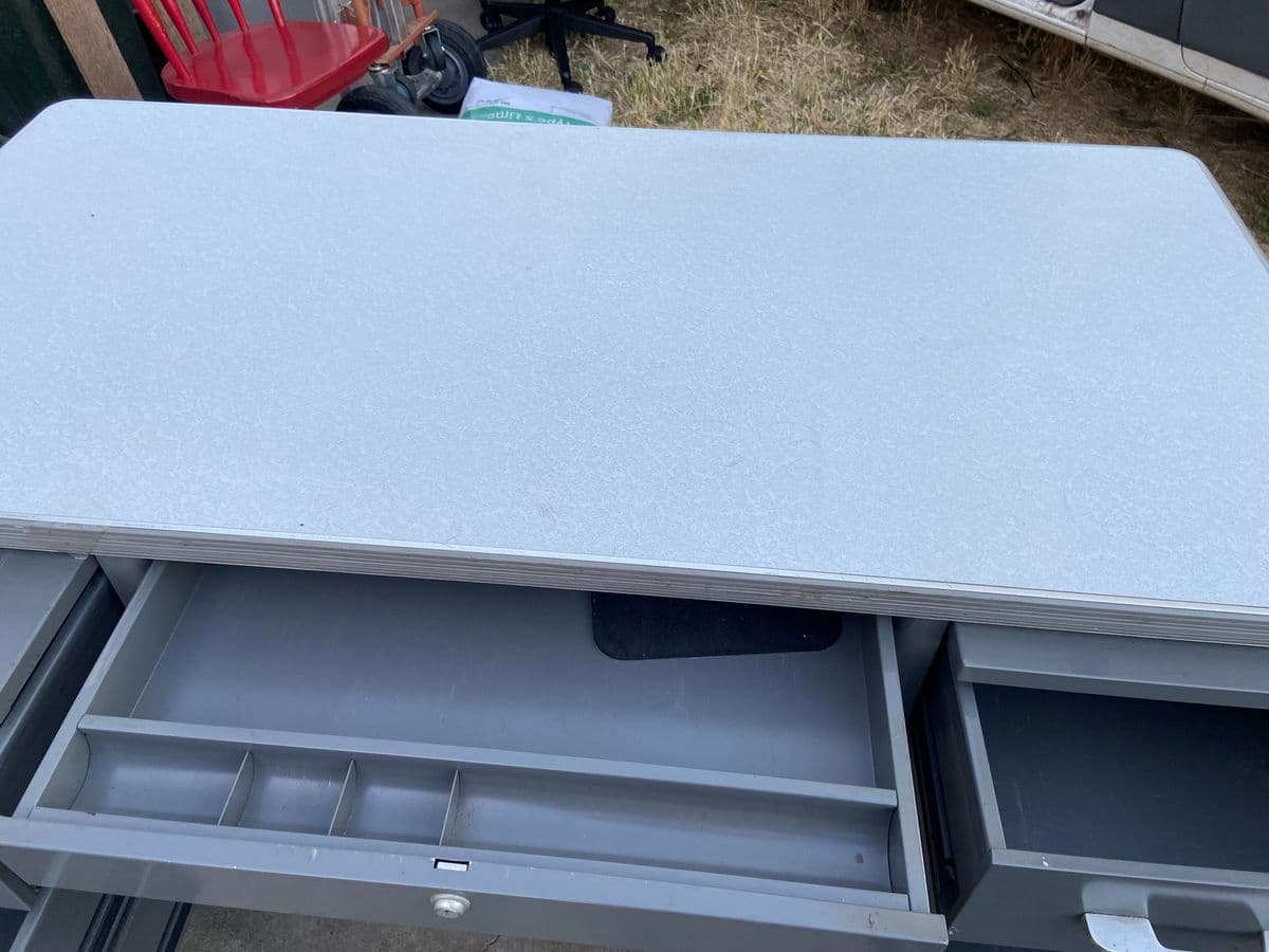 1960s Vintage Mid Century Modern Metal Tanker Desk - Thumbnail 10