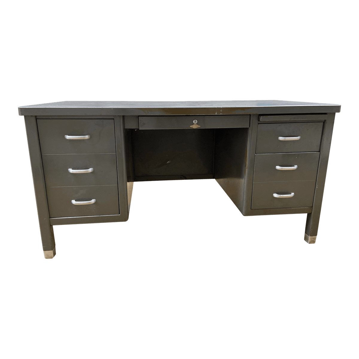 1950s Vintage Mid Century Modern Metal Tanker Desk - Thumbnail 2