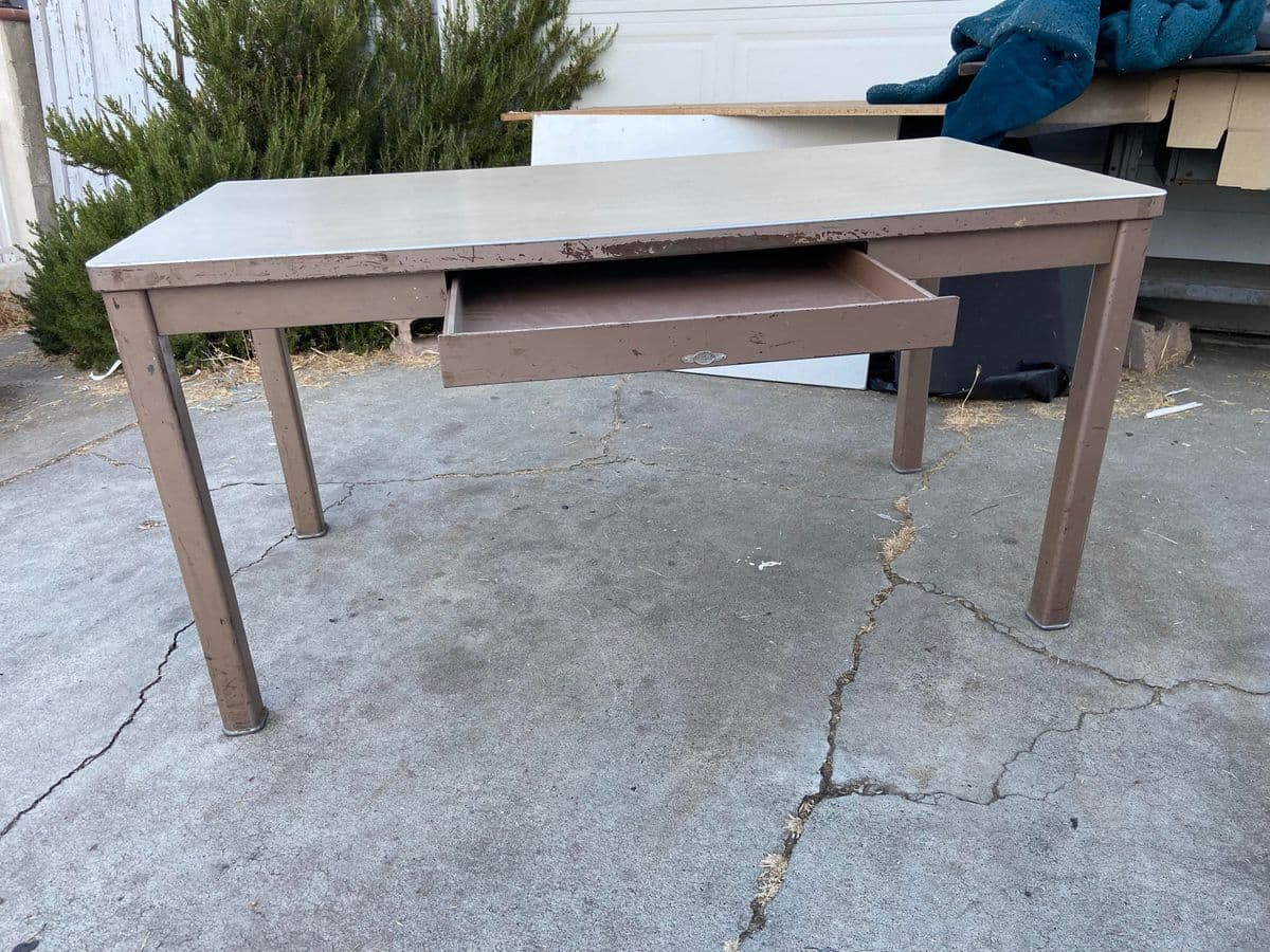 1960s Vintage Mid Century Modern Metal Tanker Desk - Thumbnail 3