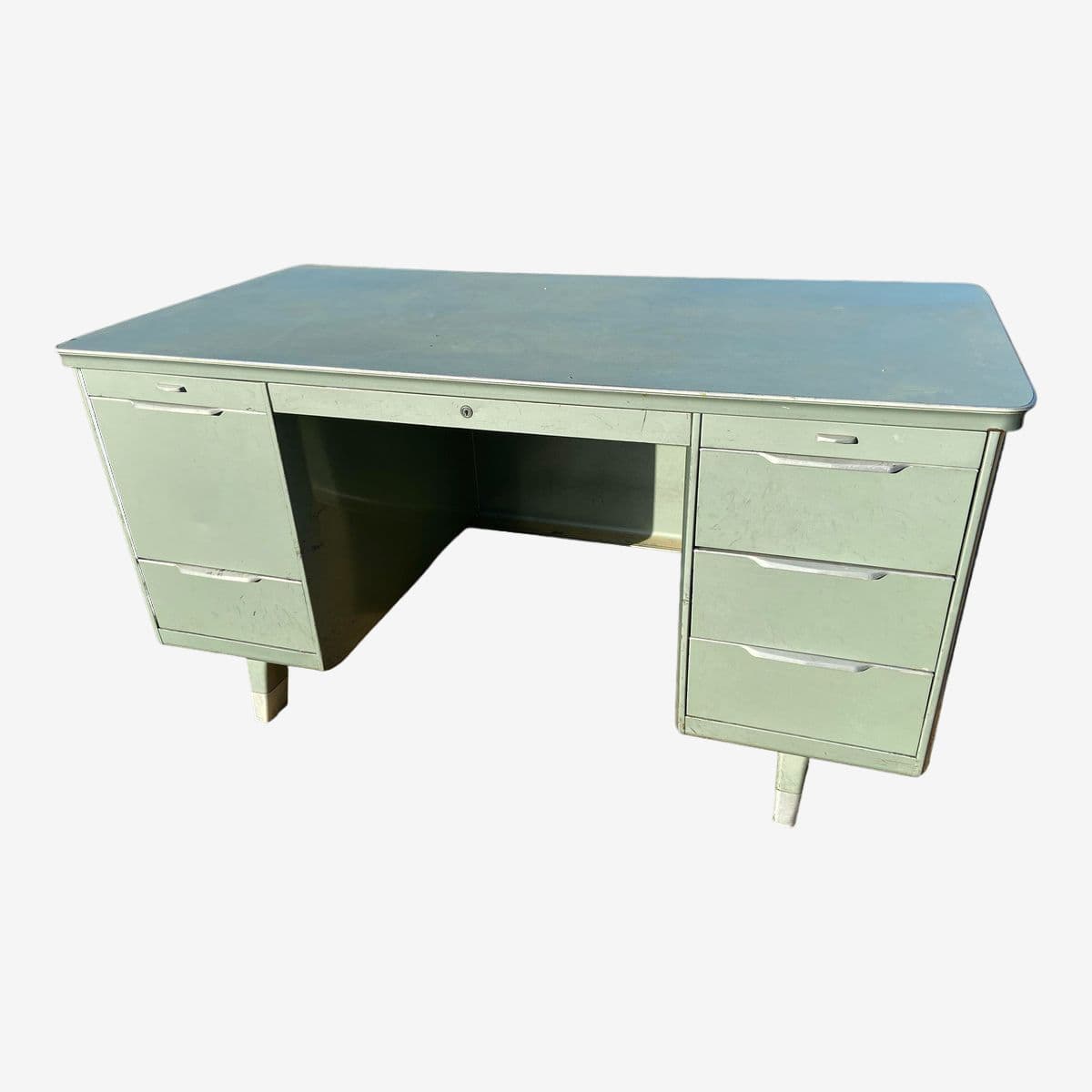 1960s Vintage Mid Century Modern Metal Tanker Desk by General Fireproofing - Image 1