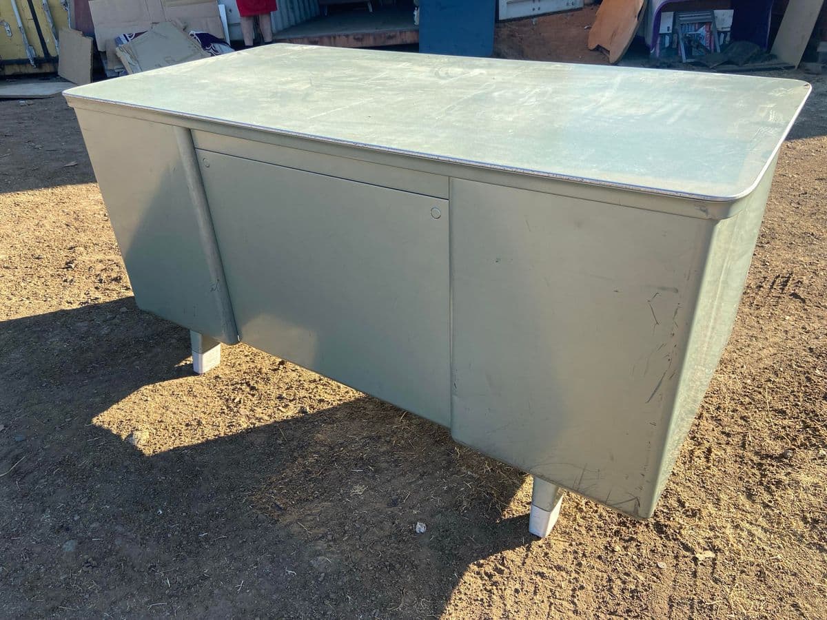 1960s Vintage Mid Century Modern Metal Tanker Desk by General Fireproofing - Thumbnail 9