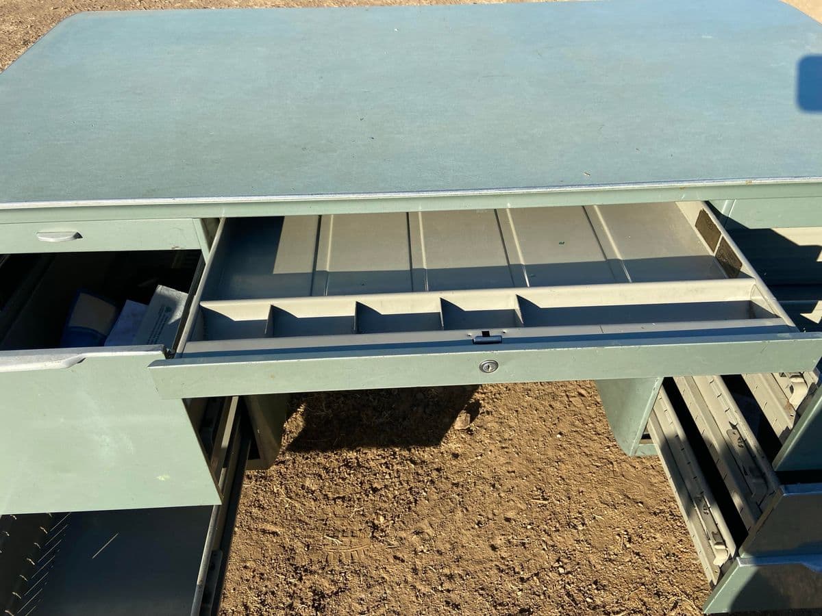 1960s Vintage Mid Century Modern Metal Tanker Desk by General Fireproofing - Thumbnail 12