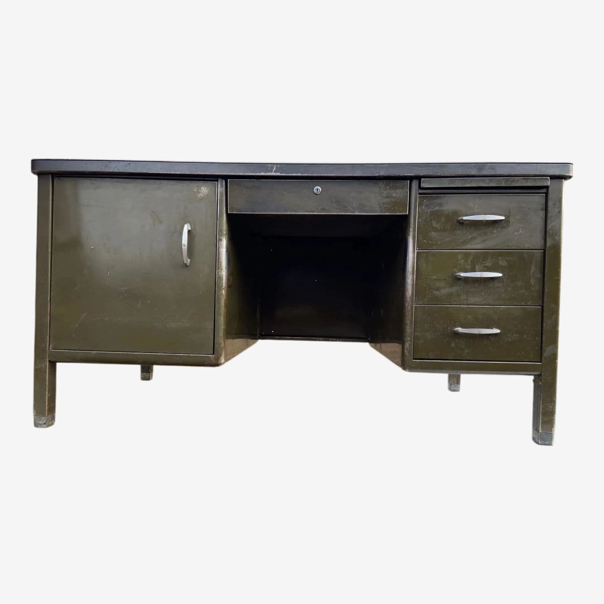 1950s Vintage Mid Century Modern Metal Tanker Desk Needs Restoration - Image 1
