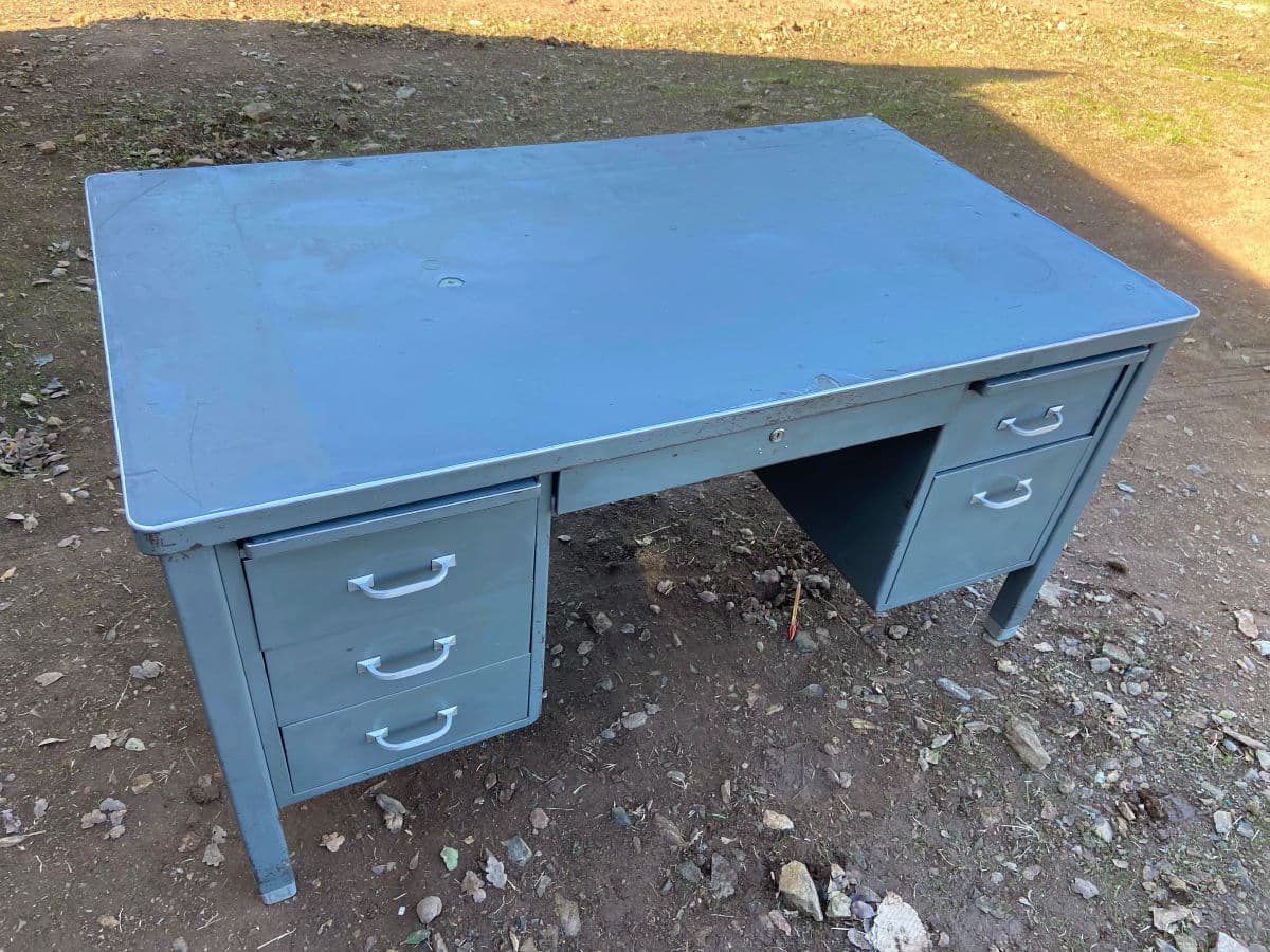 1950s Vintage Mid Century Modern Metal Tanker Desk - Thumbnail 9
