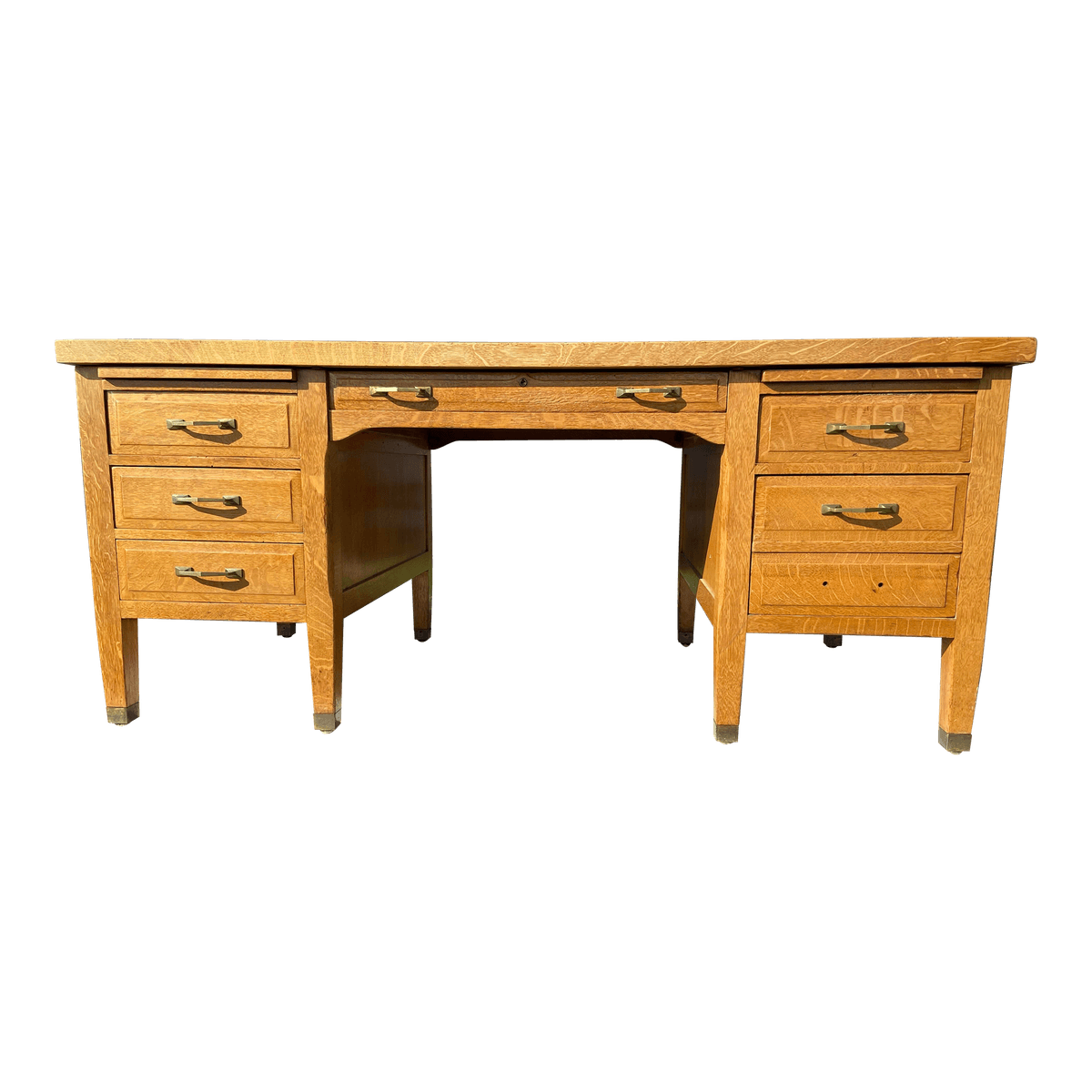 1920s Antique Quarter Sawn Executive Oak Writing Desk - Thumbnail 2