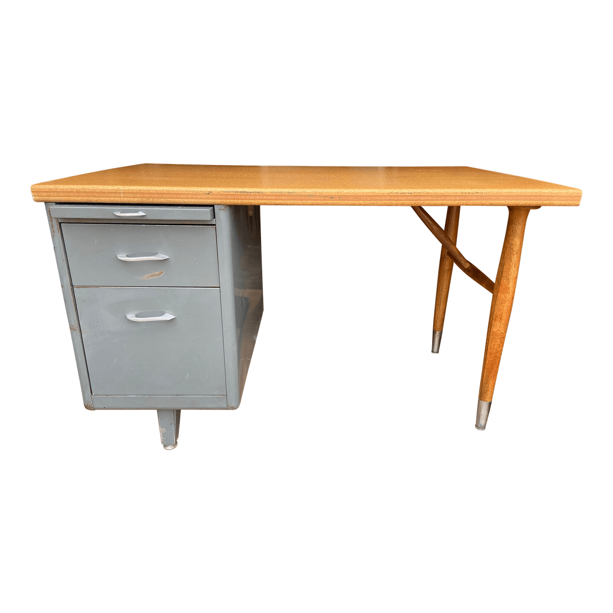 1960s Vintage Mid Century Modern Metal Tanker Desk - Thumbnail 2