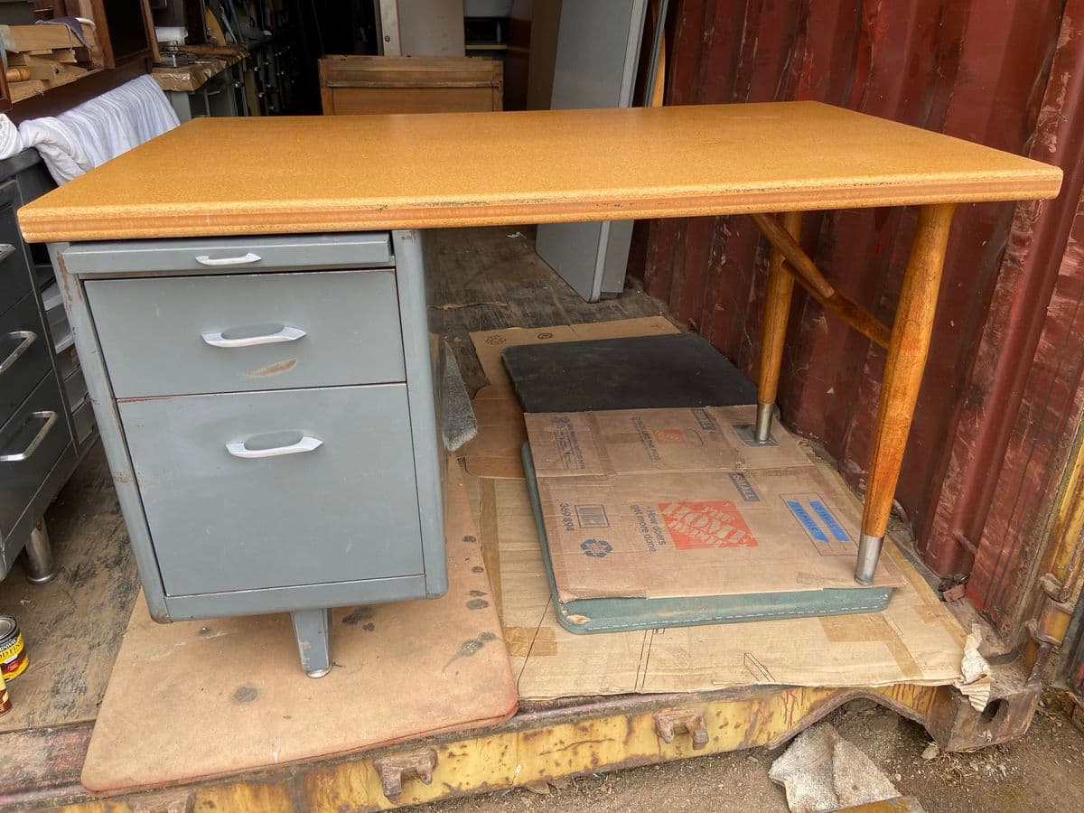 1960s Vintage Mid Century Modern Metal Tanker Desk - Thumbnail 3