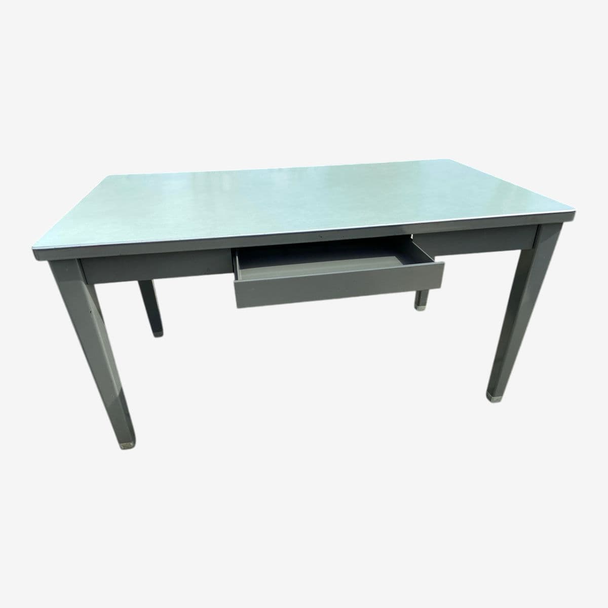 1960s Haskell Vintage Mid Century Modern Metal Tanker Desk - Image 1