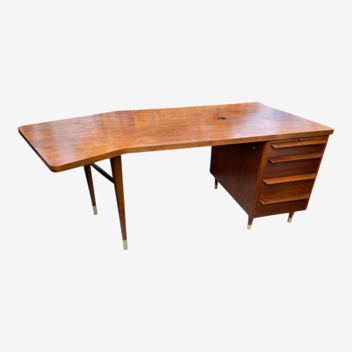 1960s Vintage Mid Century Modern Boomerang Walnut Desk - Image 1