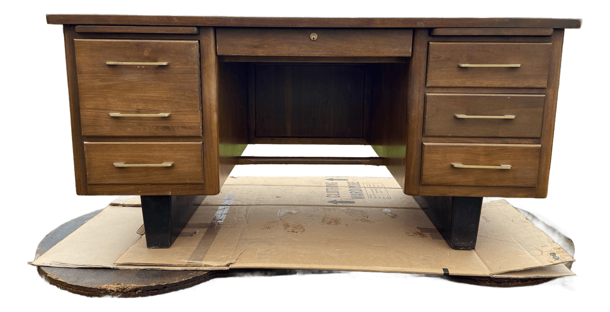 1970s Vintage Mid Century Modern Wooden Tanker Desk - Thumbnail 2