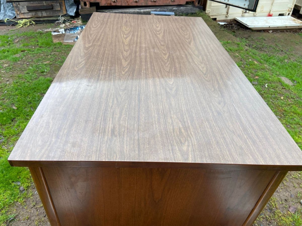 1970s Vintage Mid Century Modern Wooden Tanker Desk - Thumbnail 8