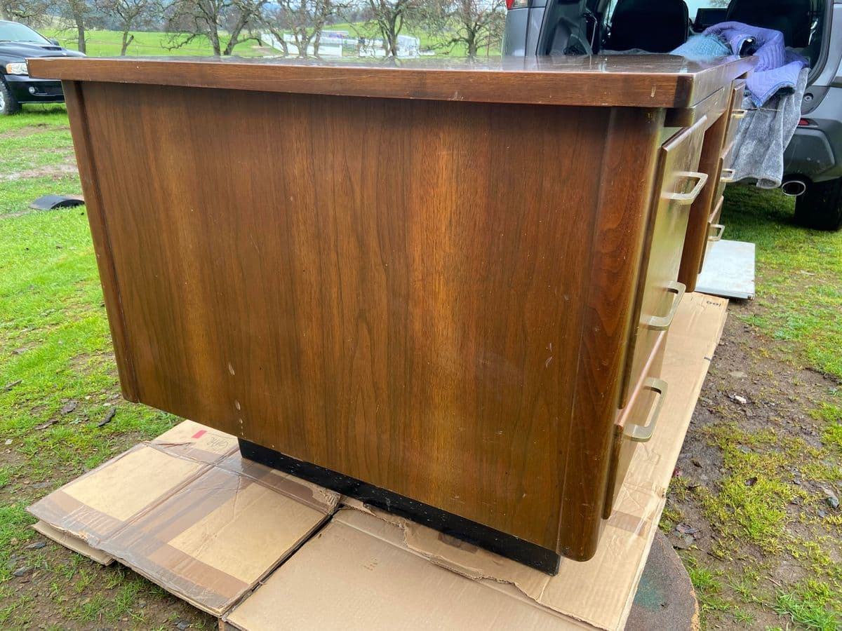 1970s Vintage Mid Century Modern Wooden Tanker Desk - Thumbnail 3