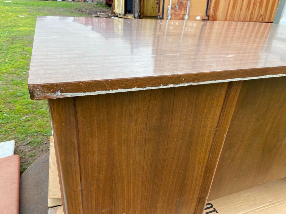 1970s Vintage Mid Century Modern Wooden Tanker Desk - Thumbnail 7