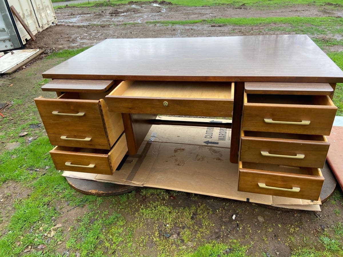 1970s Vintage Mid Century Modern Wooden Tanker Desk - Thumbnail 5