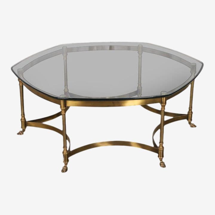1960s Vintage Mid Century Modern Labarge Style Brass Coffee Table Hollywood Regency - Image 1