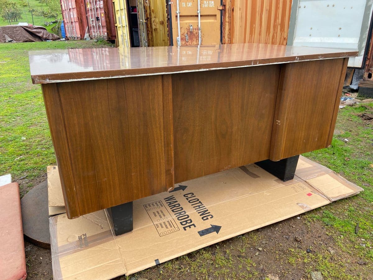 1970s Vintage Mid Century Modern Wooden Tanker Desk - Thumbnail 11