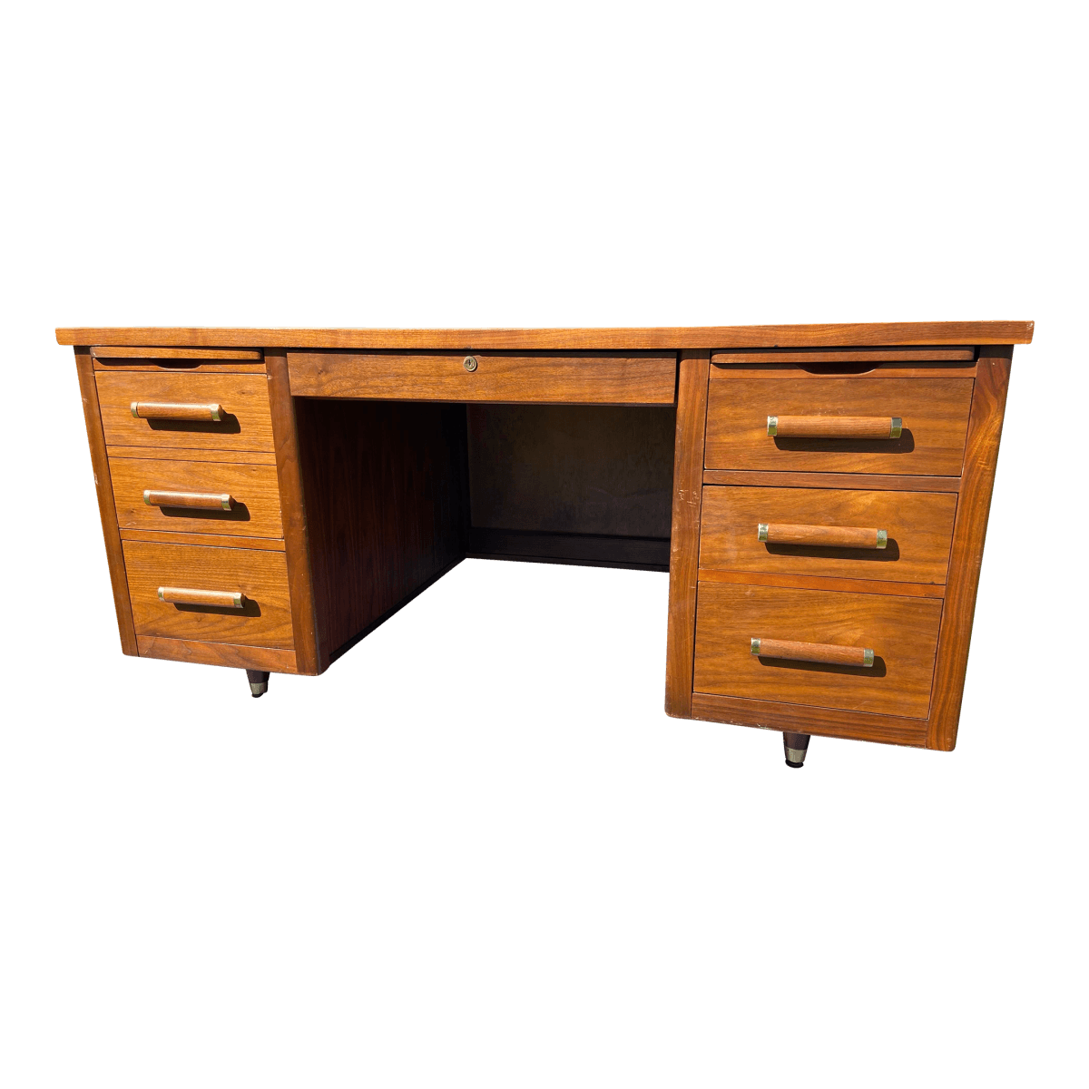 1960s Vintage Mid Century Modern Walnut Executive Tanker Desk - Thumbnail 2