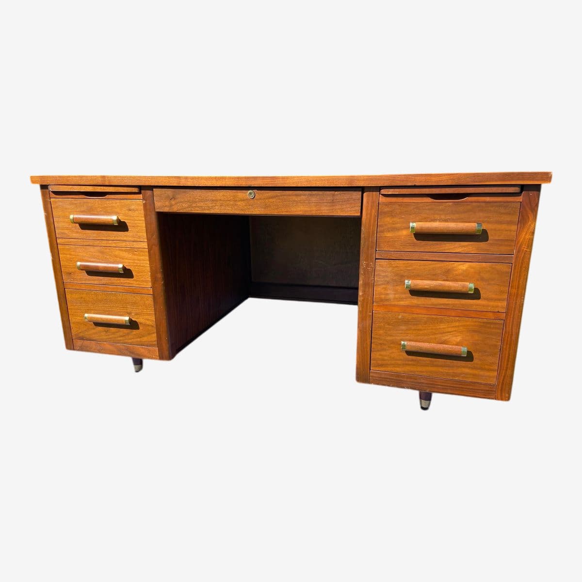 1960s Vintage Mid Century Modern Walnut Executive Tanker Desk - Image 1