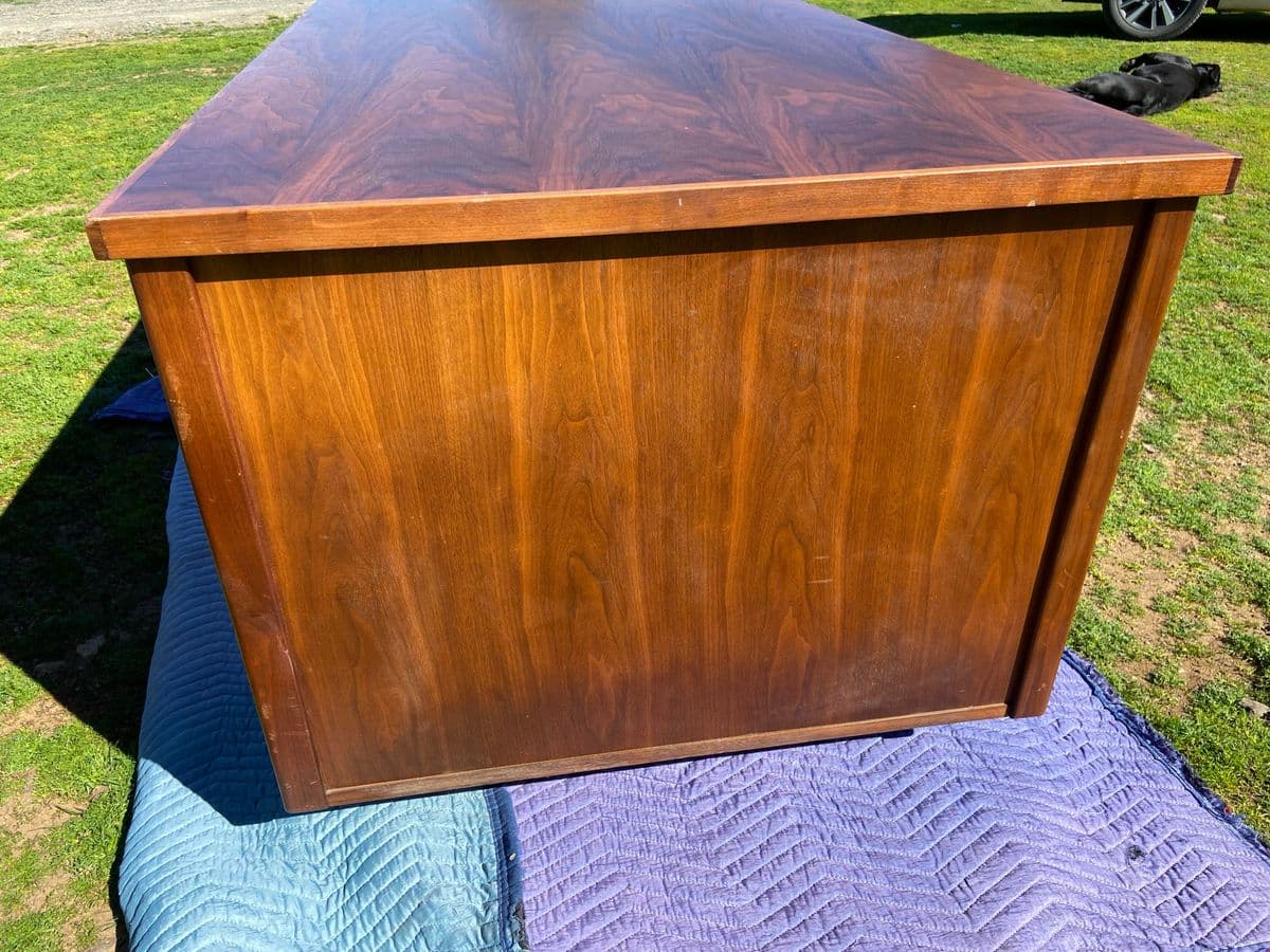 1960s Vintage Mid Century Modern Walnut Executive Tanker Desk - Thumbnail 3