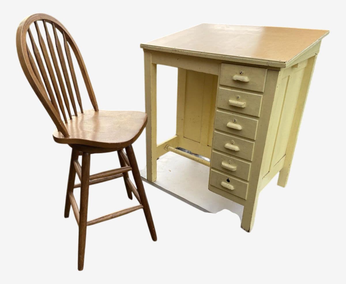 1940s Vintage Arts and Crafts Drafting Desk and Chair - Set of 2 - Image 1