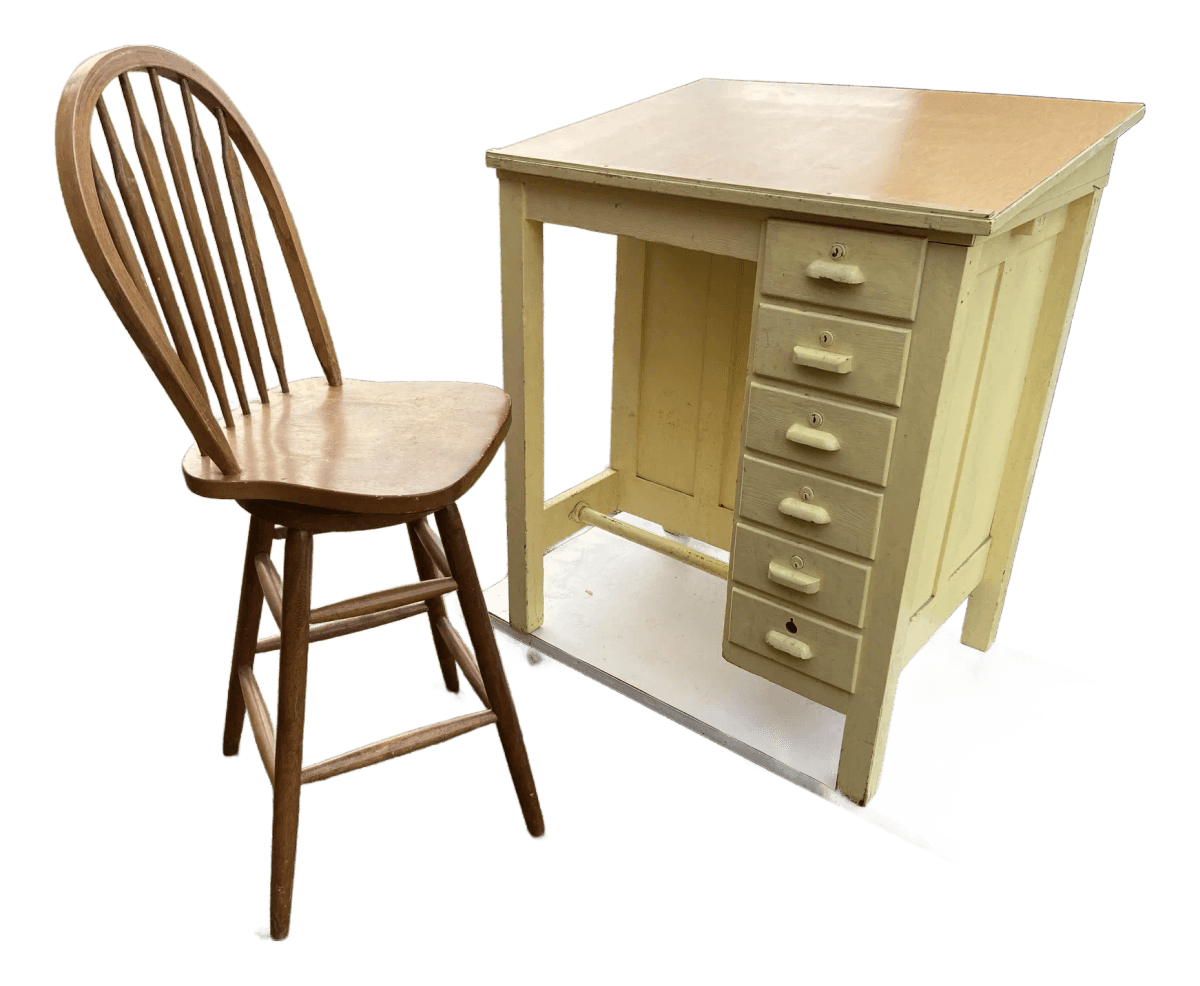 1940s Vintage Arts and Crafts Drafting Desk and Chair - Set of 2 - Thumbnail 2