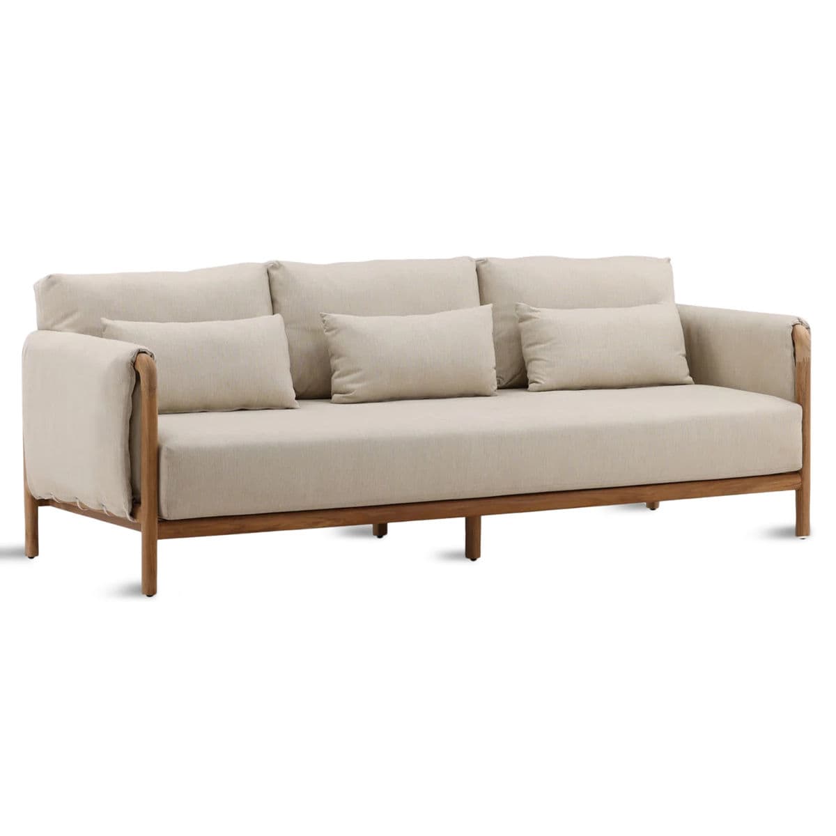 Hermosa Outdoor Teak & Beige Sofa - Thumbnail 3