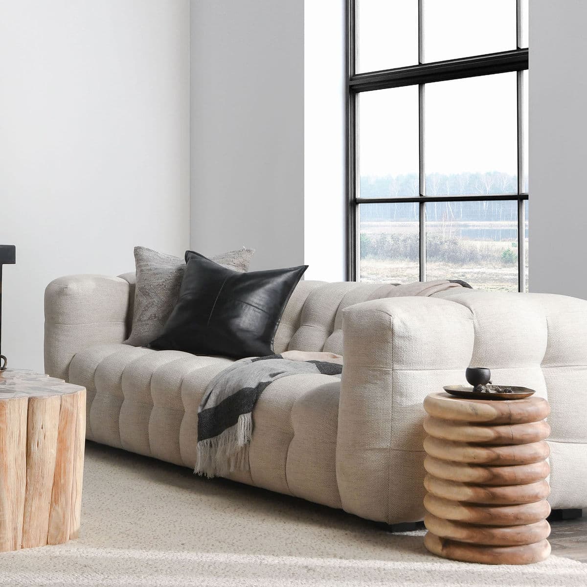 Tufted Off-White Mod Sofa - Thumbnail 7