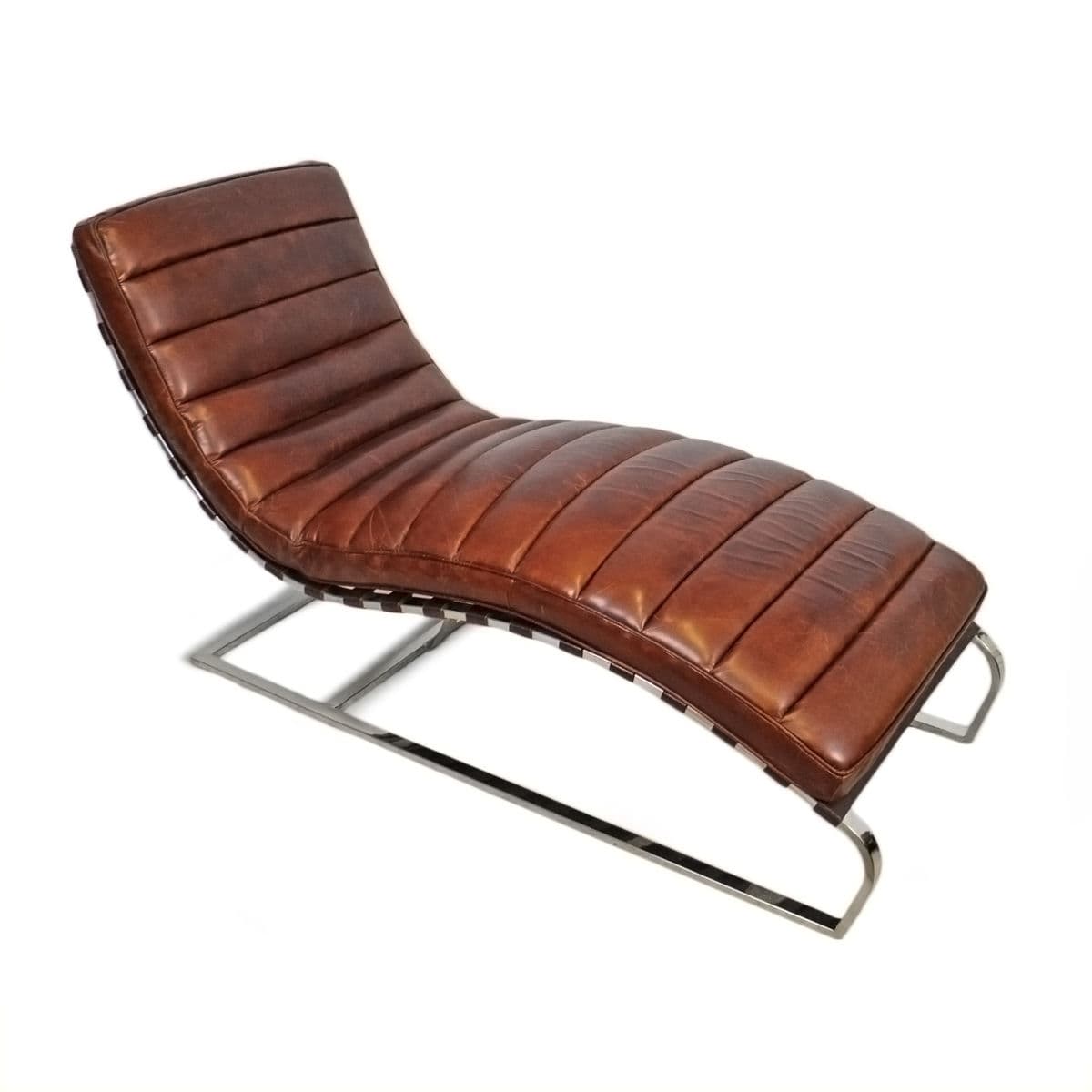 Bradley Chestnut Leather & Chrome Chaise - Thumbnail 2