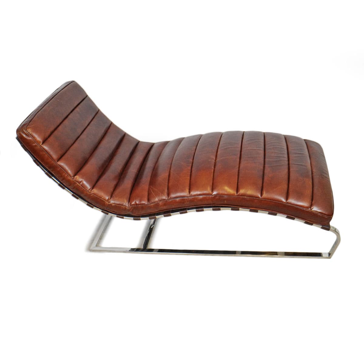Bradley Chestnut Leather & Chrome Chaise - Thumbnail 3
