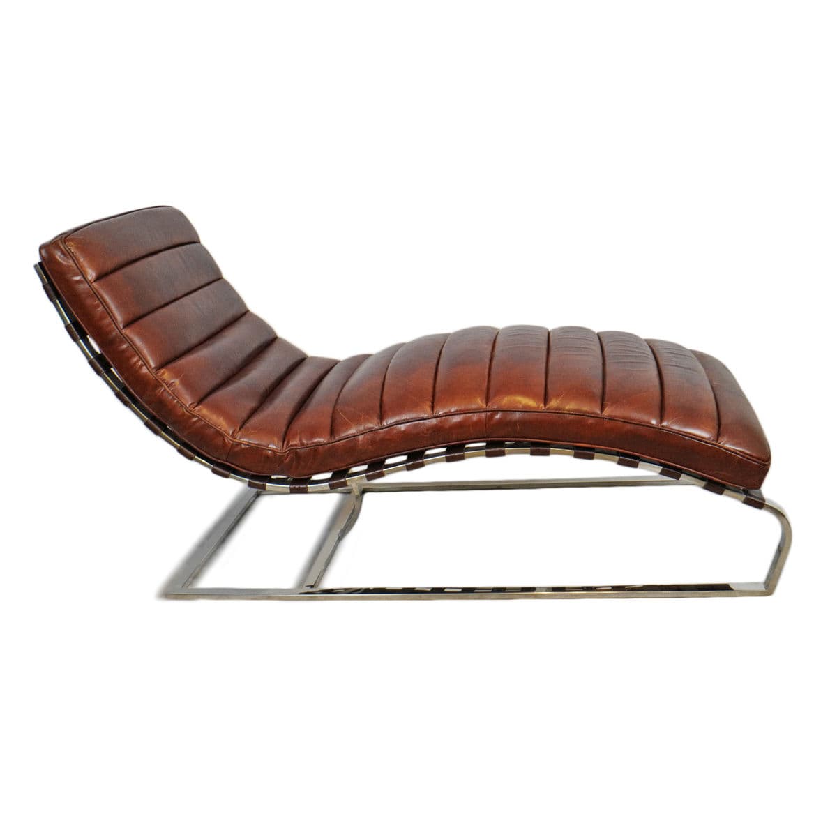 Bradley Chestnut Leather & Chrome Chaise - Thumbnail 4