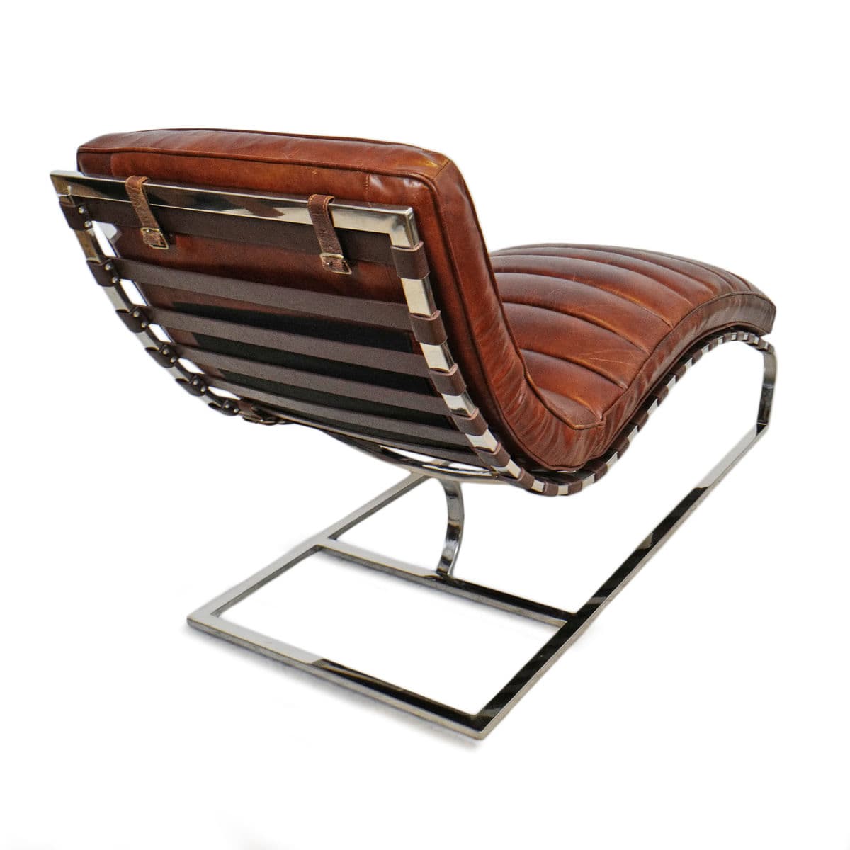 Bradley Chestnut Leather & Chrome Chaise - Thumbnail 6
