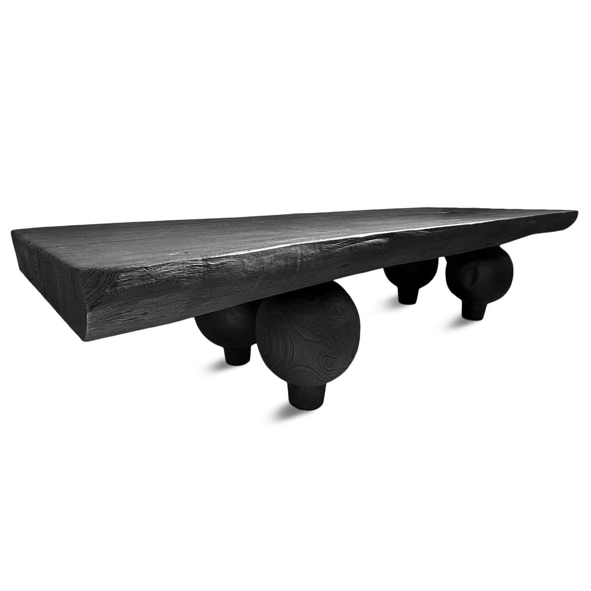 Black Slab Ball Leg Coffee Table Bench - Thumbnail 3